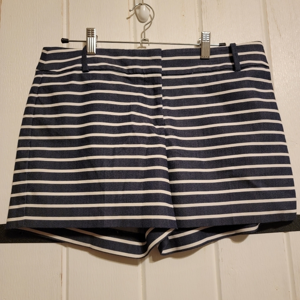 Ann Taylor Loft Womens Shorts Striped Blue Flat Front Size 4